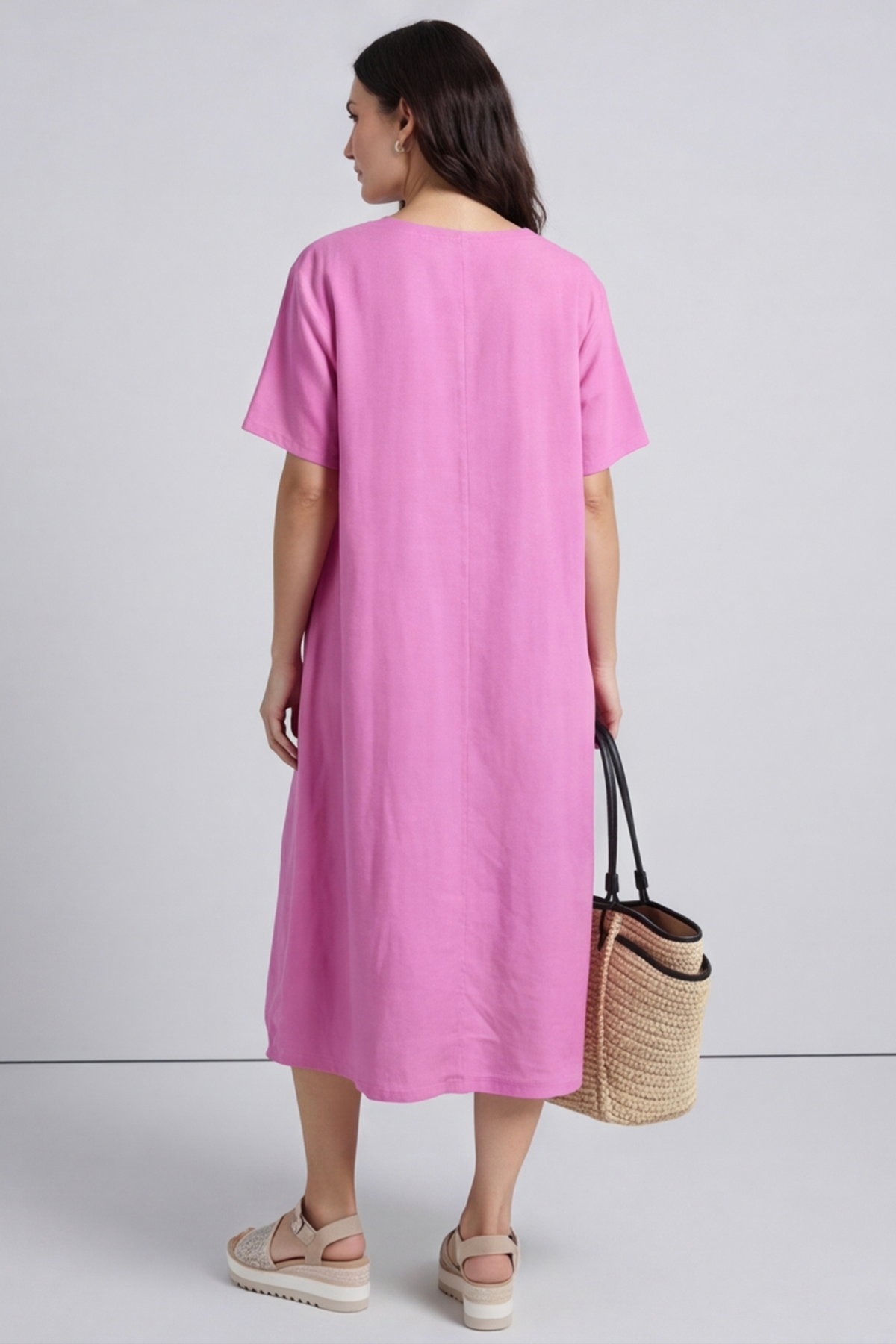 Solange Pocket Linen Dress Fuchsia