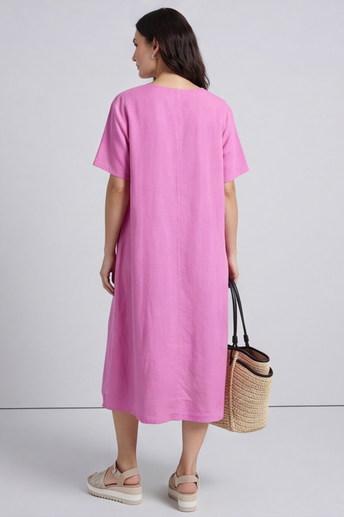 Solange Pocket Linen Dress Fuchsia - Image 4