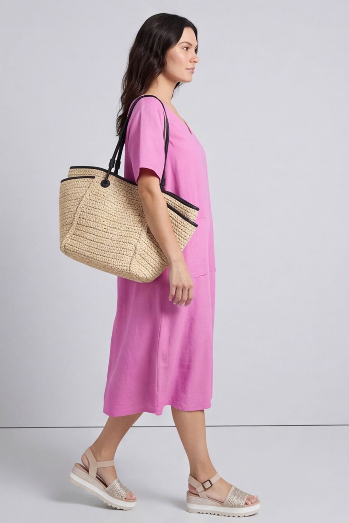 Solange Pocket Linen Dress Fuchsia