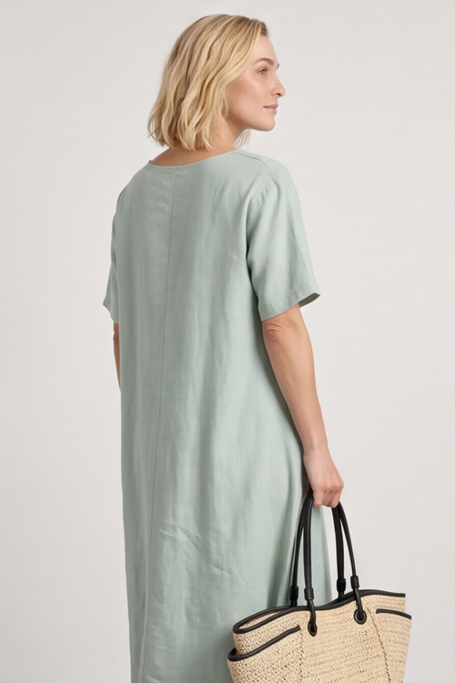 Solange Pocket Linen Dress Khaki - Image 3