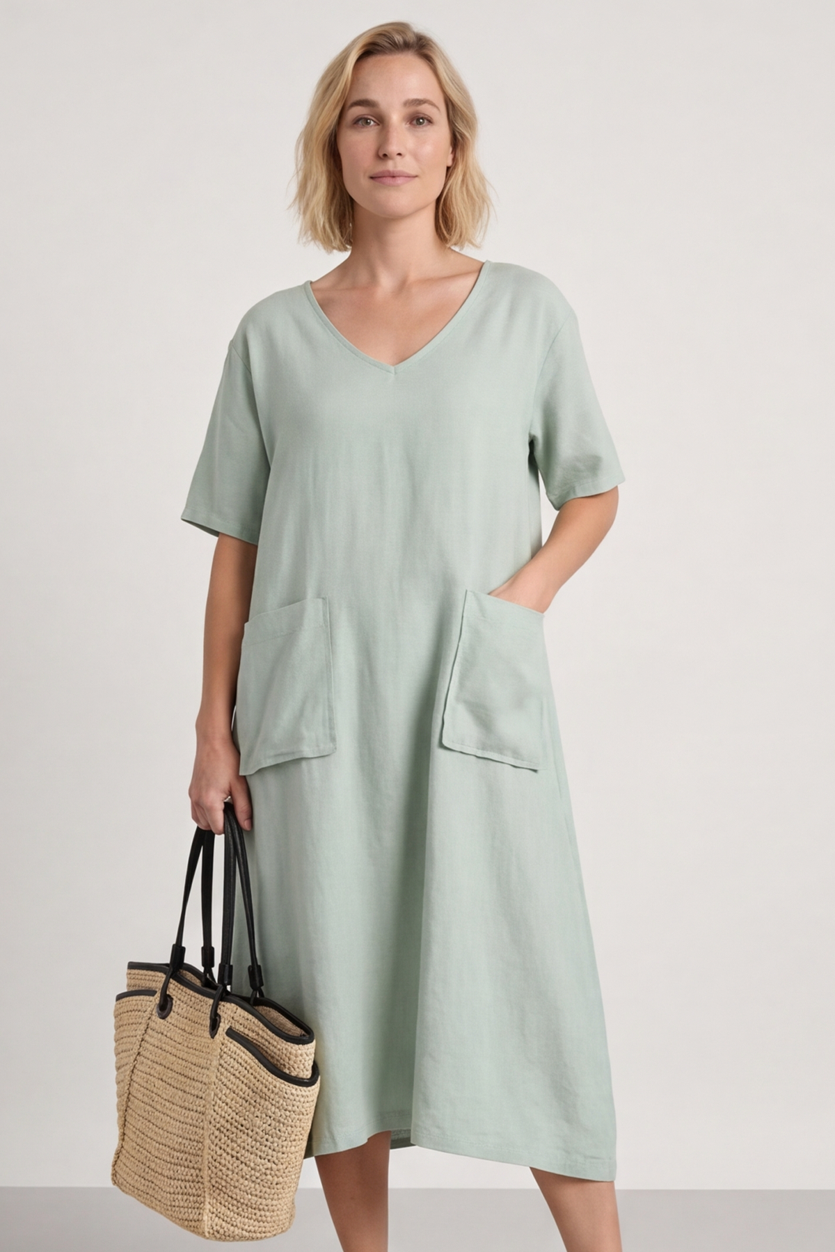 Solange Pocket Linen Dress Khaki