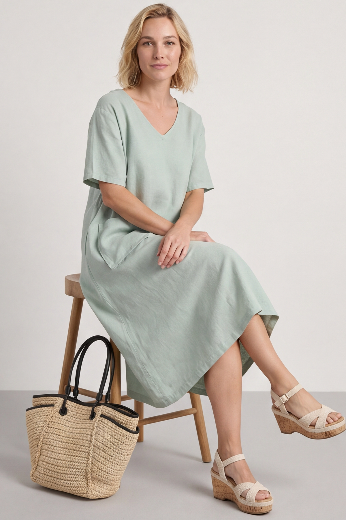 Solange Pocket Linen Dress Khaki