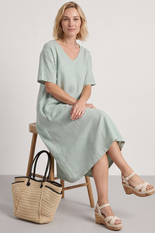 Solange Pocket Linen Dress Khaki - Image 5