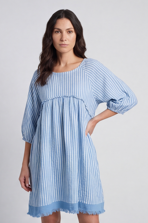 Kadenzia Stripe Cotton Tunic Blue - Image 3