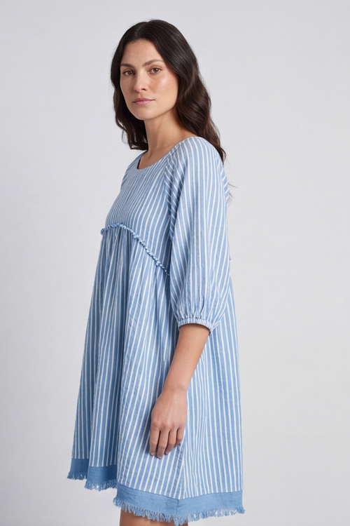 Kadenzia Stripe Cotton Tunic Blue - Image 4