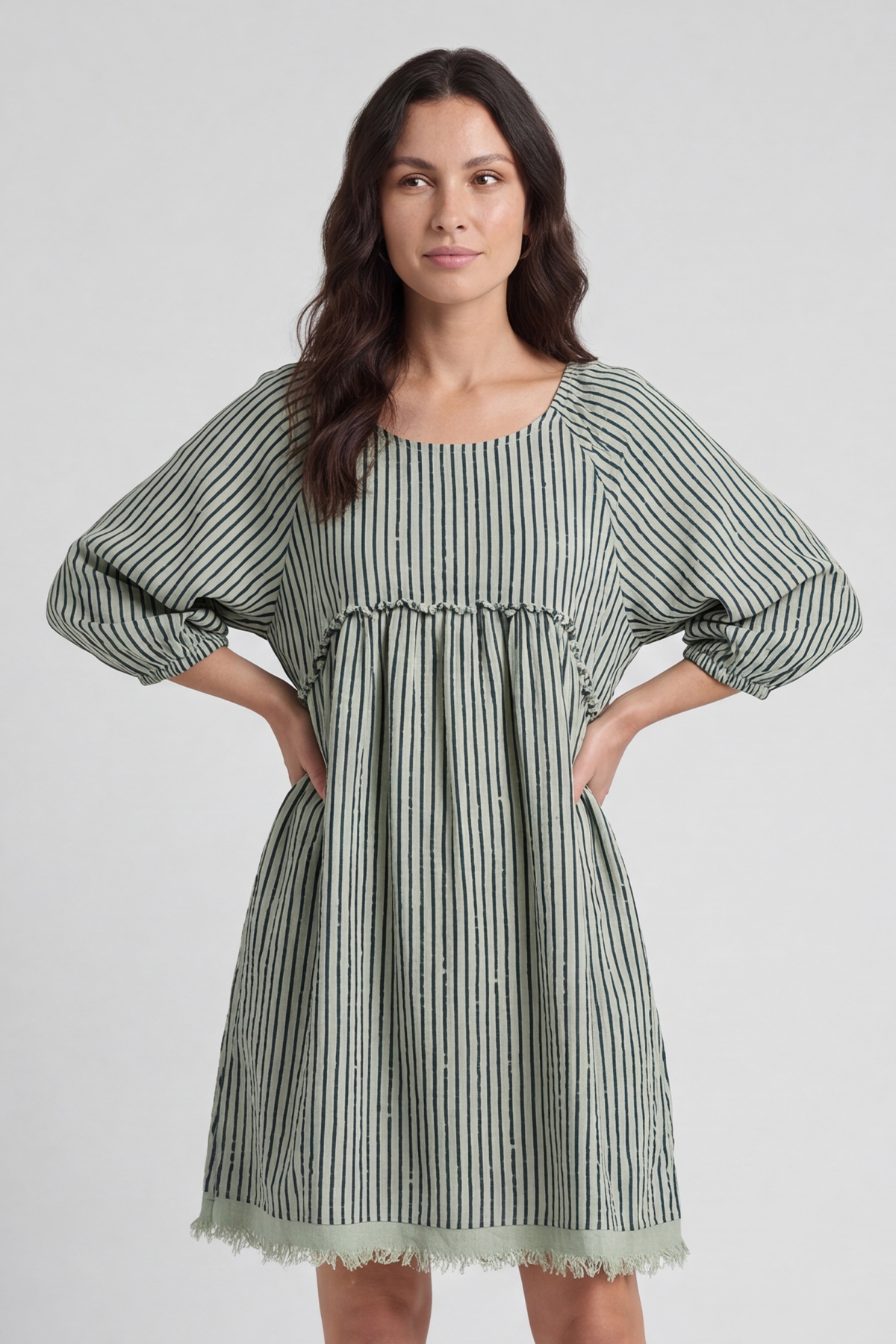 Kadenzia Stripe Cotton Tunic Sage Green