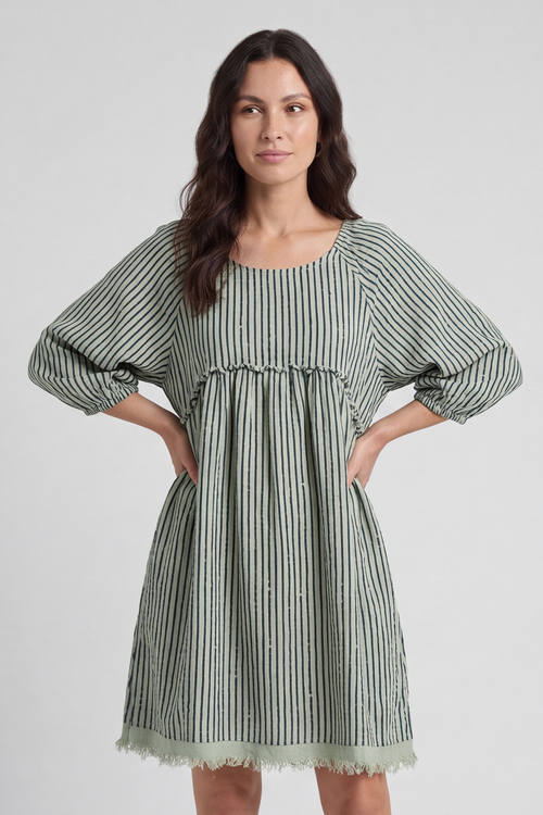 Kadenzia Stripe Cotton Tunic Sage Green - Image 3