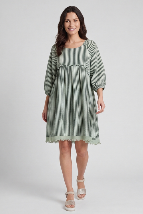 Kadenzia Stripe Cotton Tunic Sage Green - Image 4