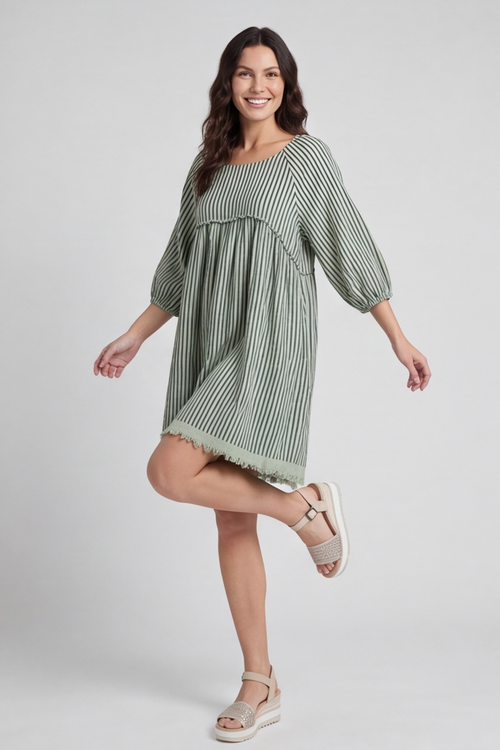 Kadenzia Stripe Cotton Tunic Sage Green - Image 5