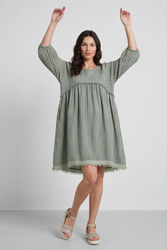 Kadenzia Stripe Cotton Tunic Sage Green