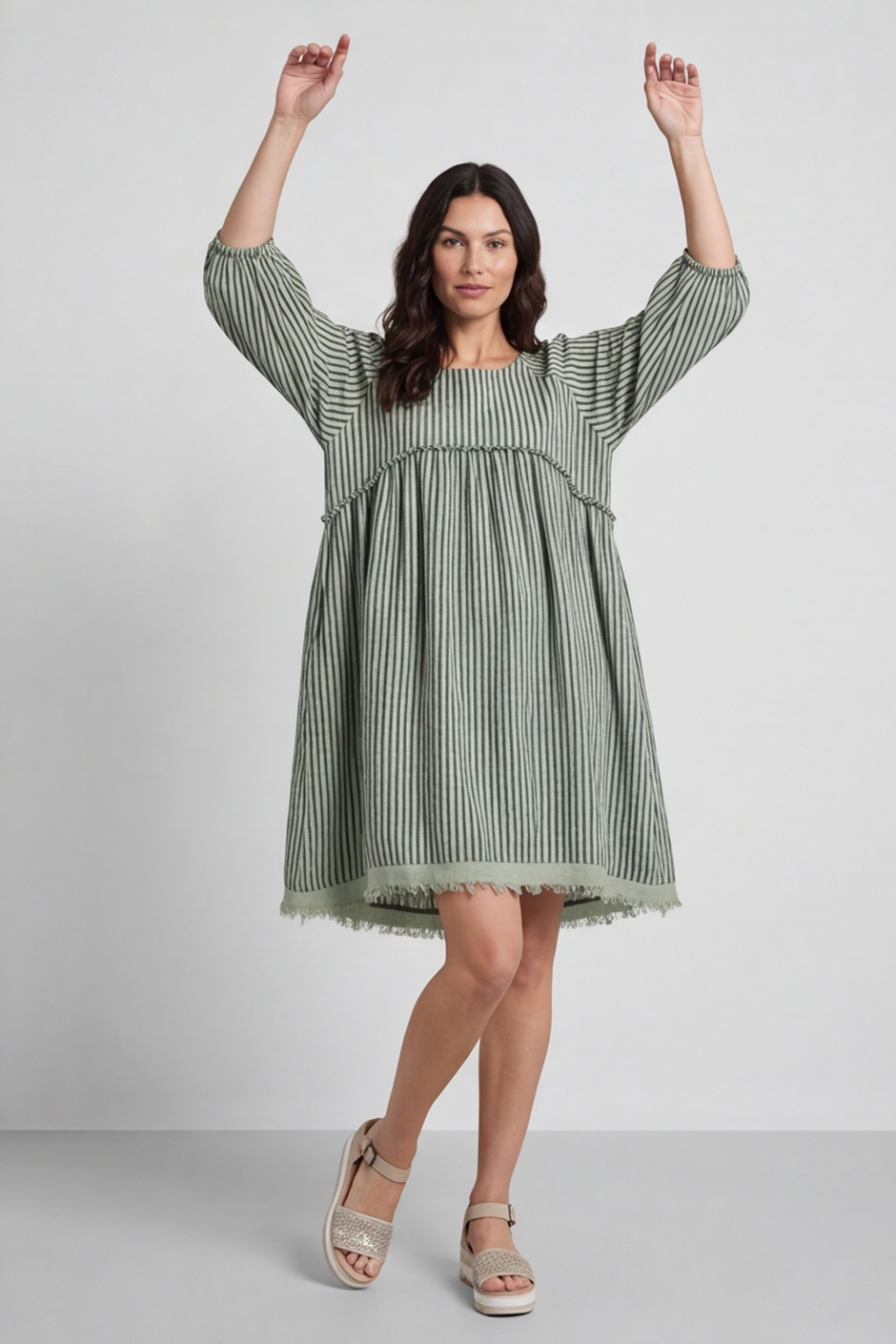 Kadenzia Stripe Cotton Tunic Sage Green