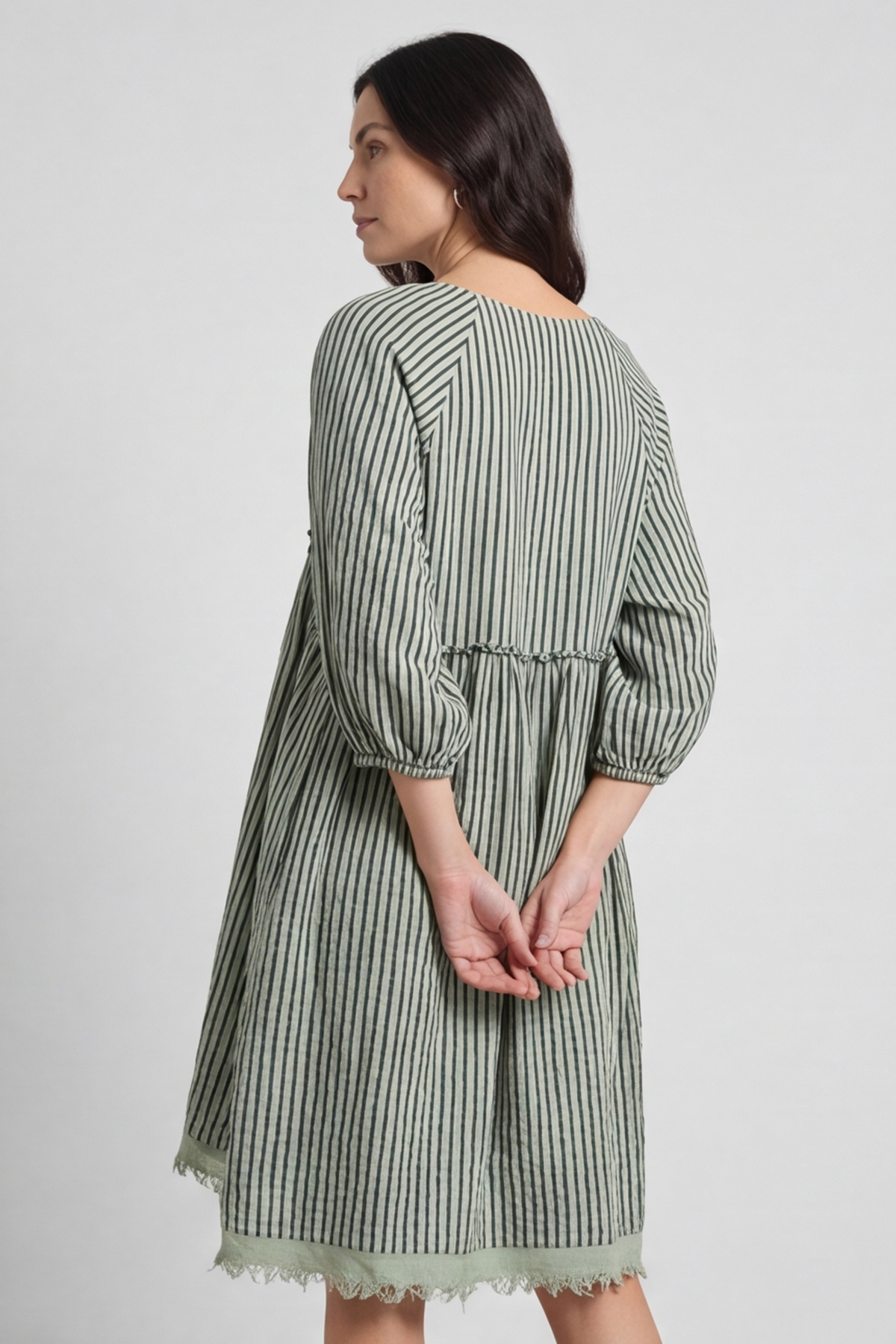 Kadenzia Stripe Cotton Tunic Sage Green