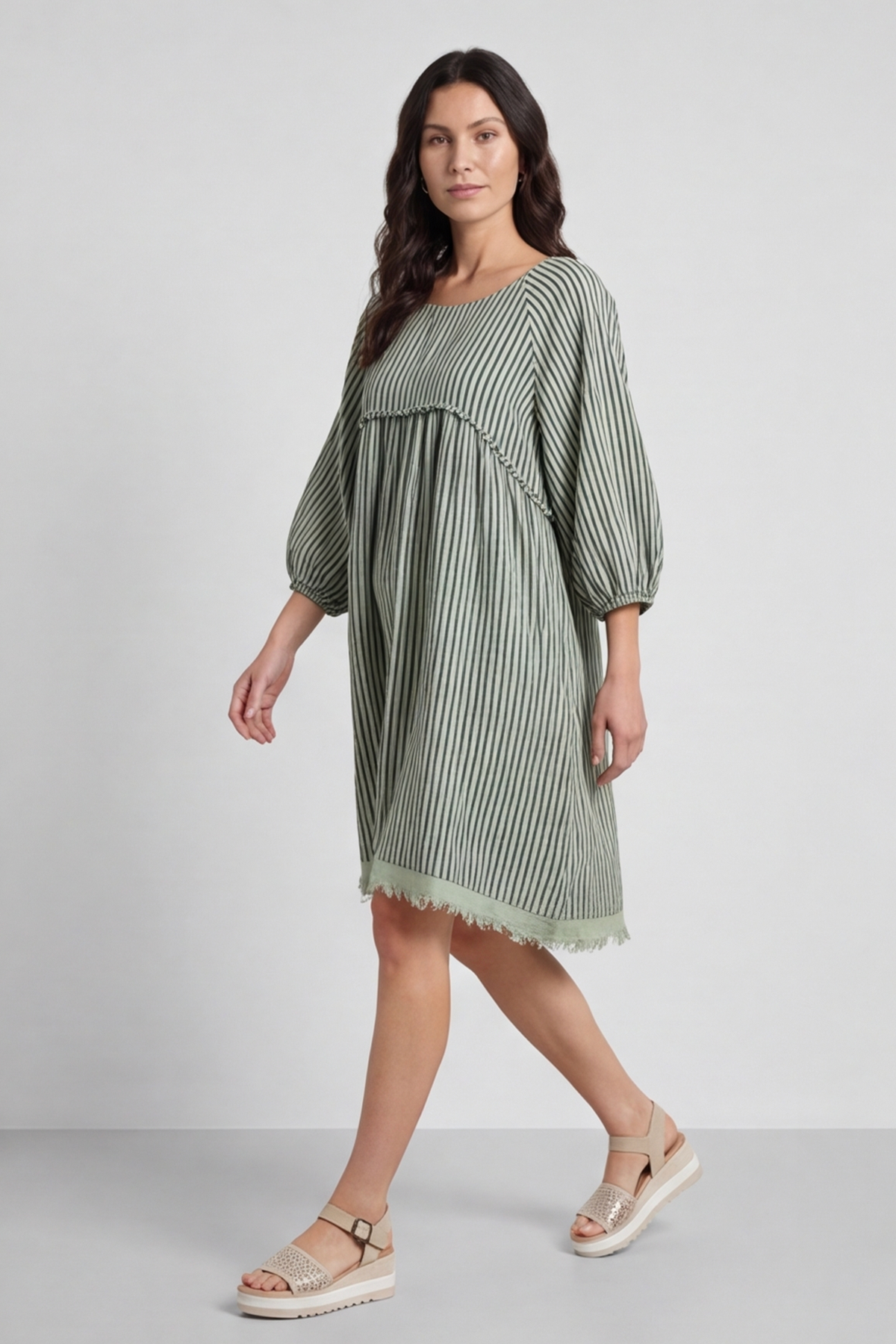 Kadenzia Stripe Cotton Tunic Sage Green