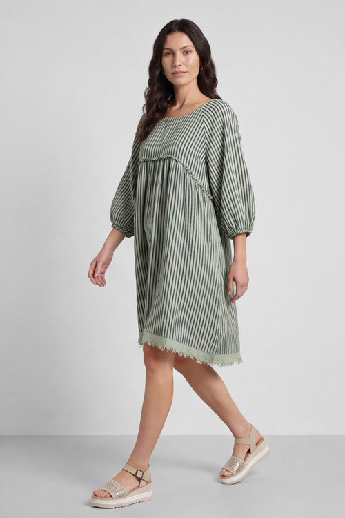 Kadenzia Stripe Cotton Tunic Sage Green - Image 7