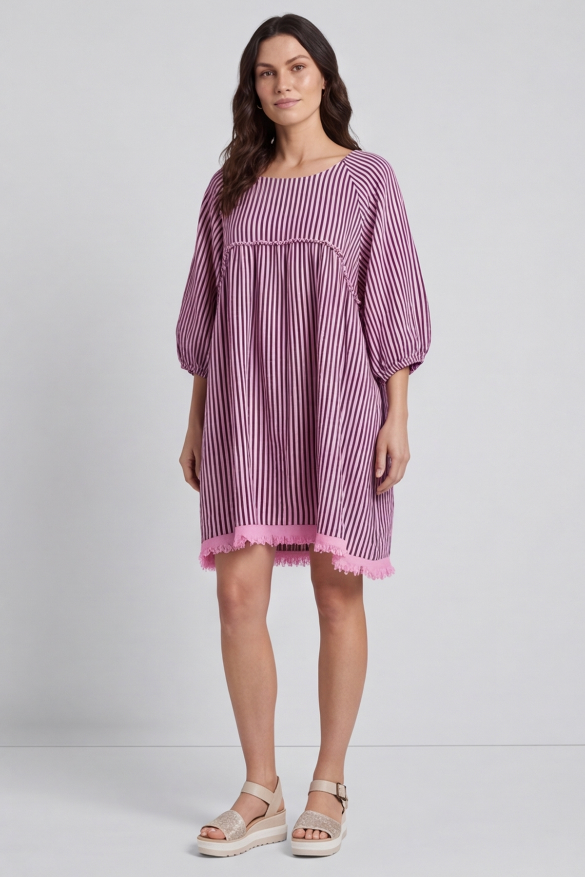 Kadenzia Stripe Cotton Tunic Pink