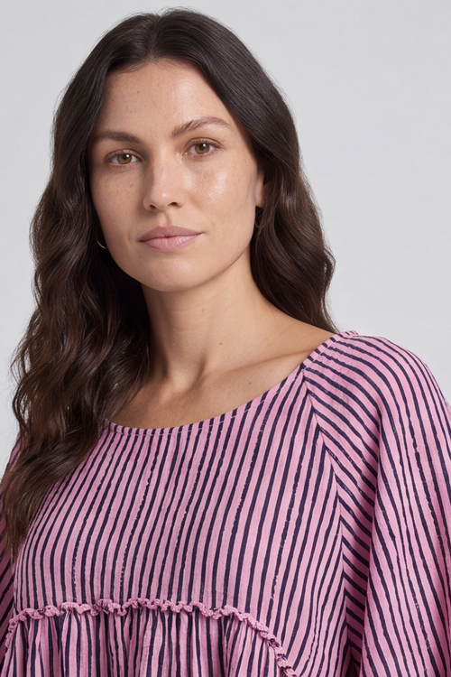 Kadenzia Stripe Cotton Tunic Pink - Image 5
