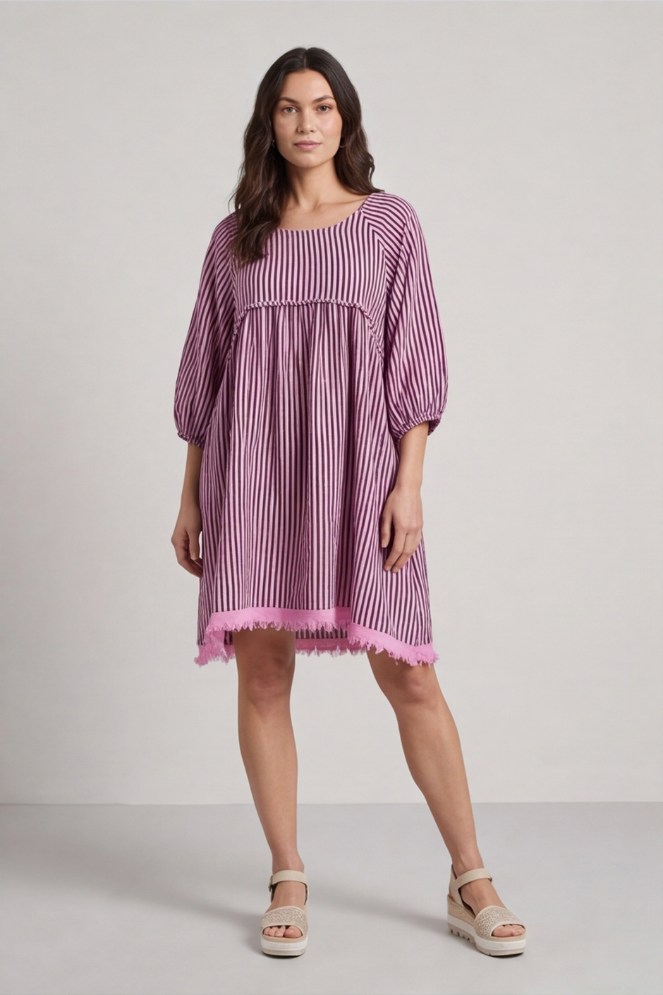 Kadenzia Stripe Cotton Tunic Pink