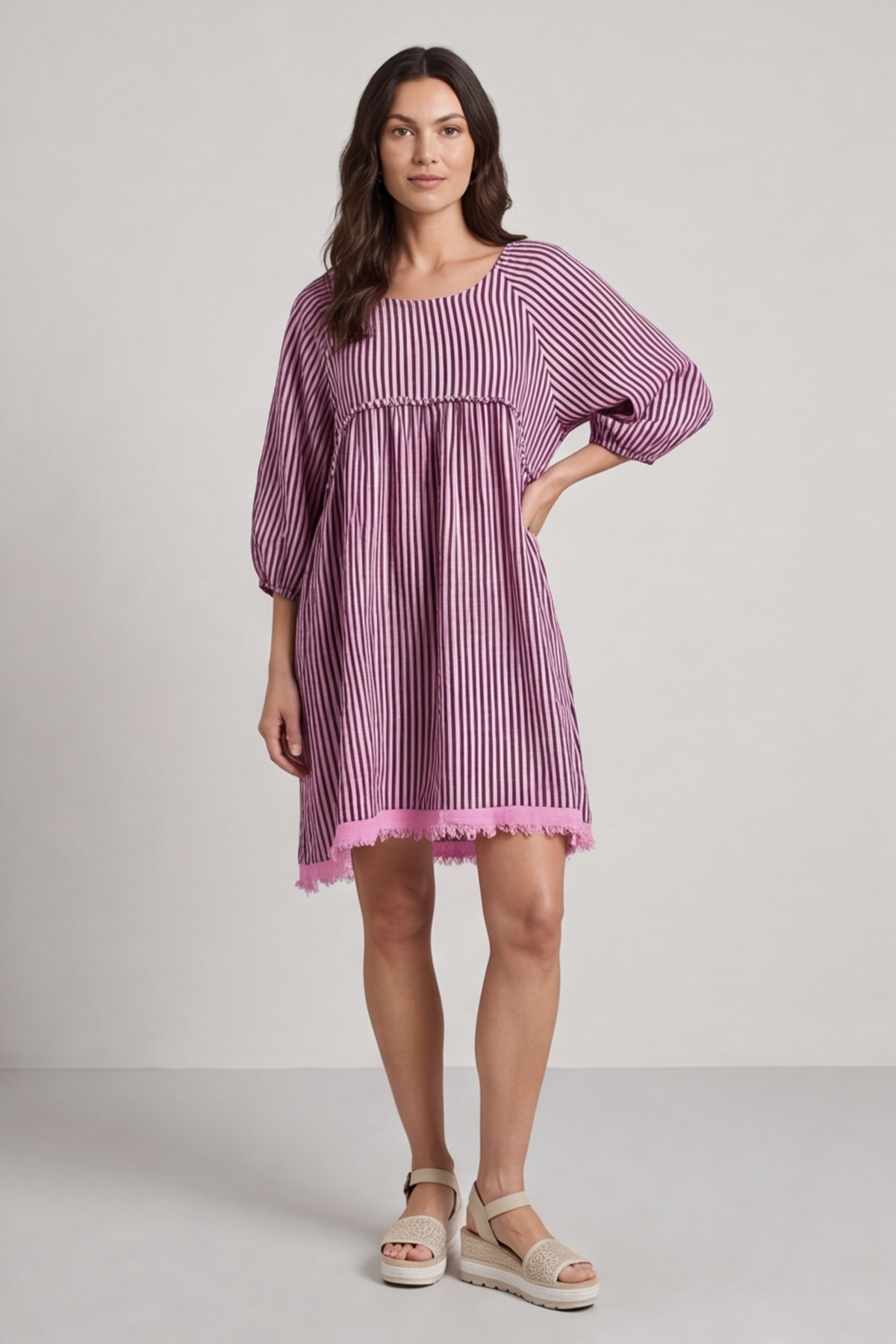 Kadenzia Stripe Cotton Tunic Pink