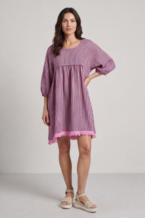 Kadenzia Stripe Cotton Tunic Pink - Image 2