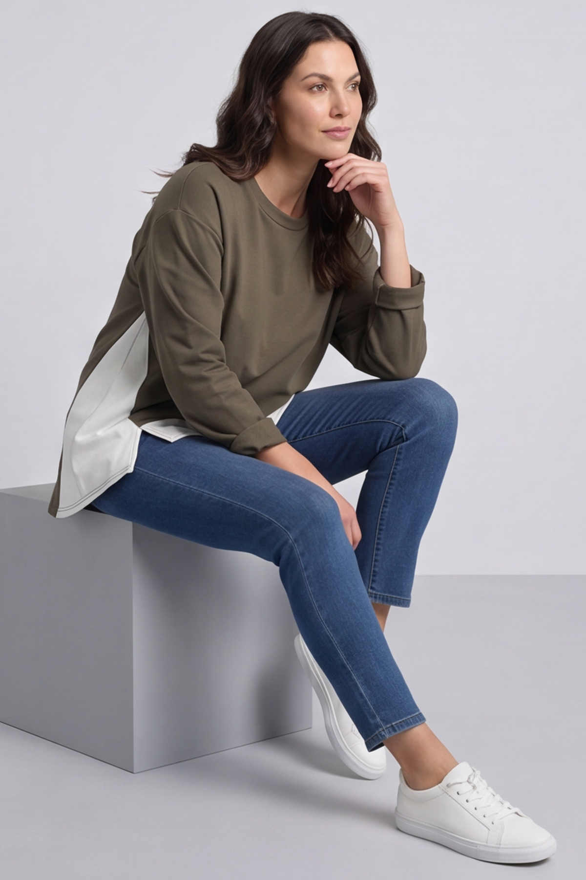 Sukina Contrast Top Khaki