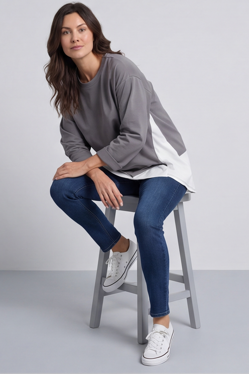 Sukina Contrast Top Mid Grey - Image 4