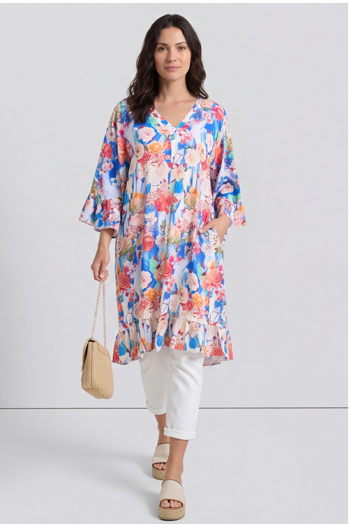 Tahlia Floral Linen Tunic Cobalt - Image 2