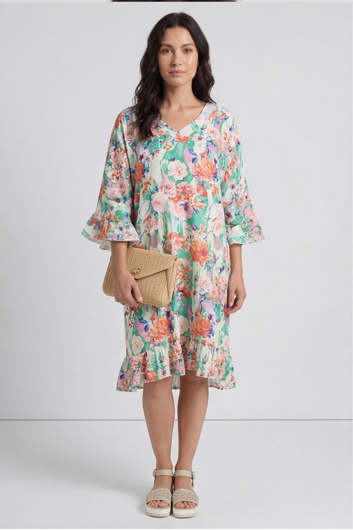 Tahlia Floral Linen Tunic Emerald