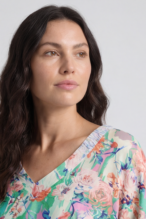 Tahlia Floral Linen Tunic Emerald - Image 3