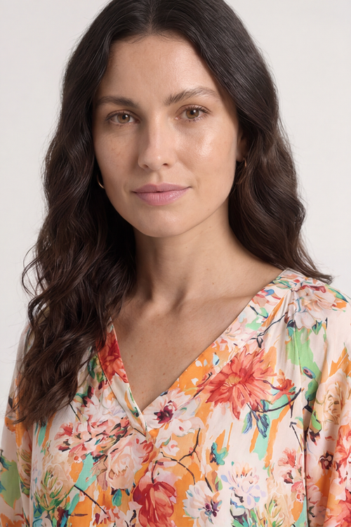 Tahlia Floral Linen Tunic Orange - Image 2