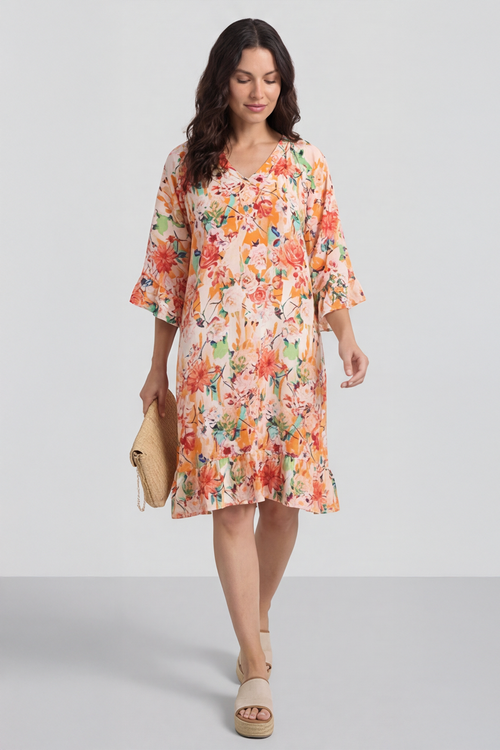 Tahlia Floral Linen Tunic Orange - Image 1