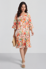 Tahlia Floral Linen Tunic Orange Orange - Tahlia Floral Linen Tunic Orange