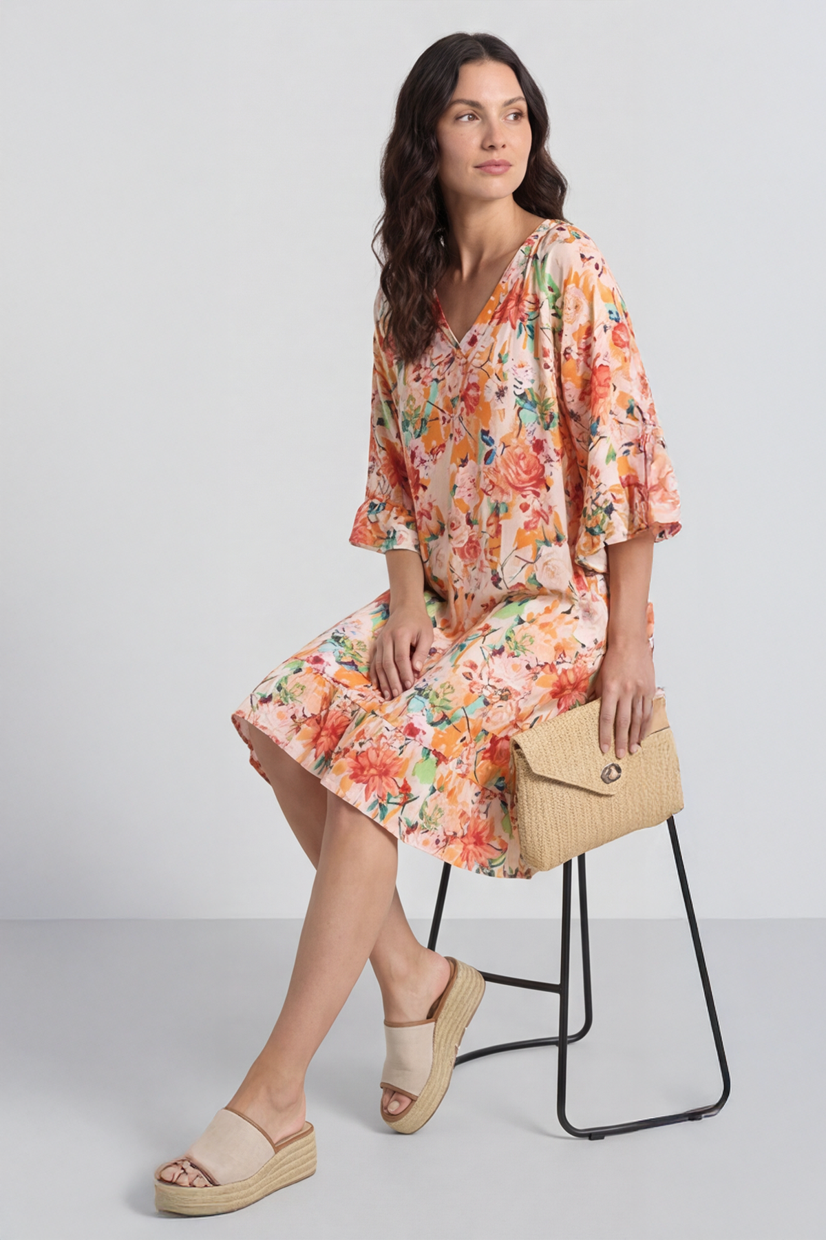 Tahlia Floral Linen Tunic Orange