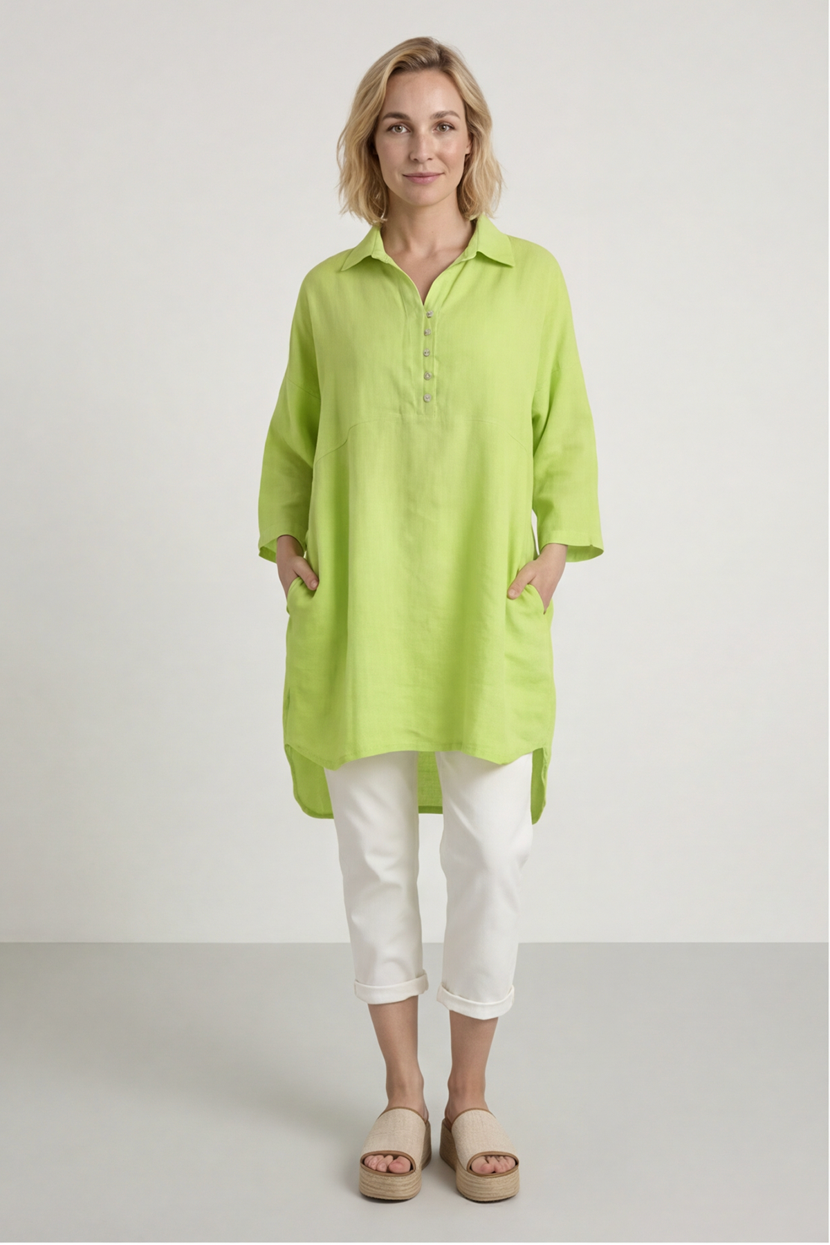 Tarna Button Linen Tunic Lime