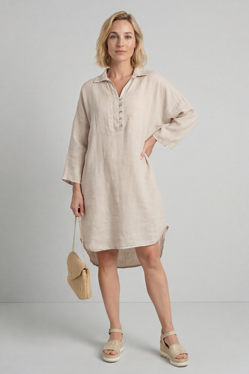 Tarna Button Linen Tunic Stone - Image 4