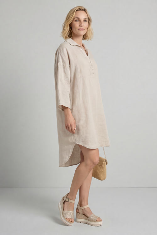 Tarna Button Linen Tunic Stone - Image 6