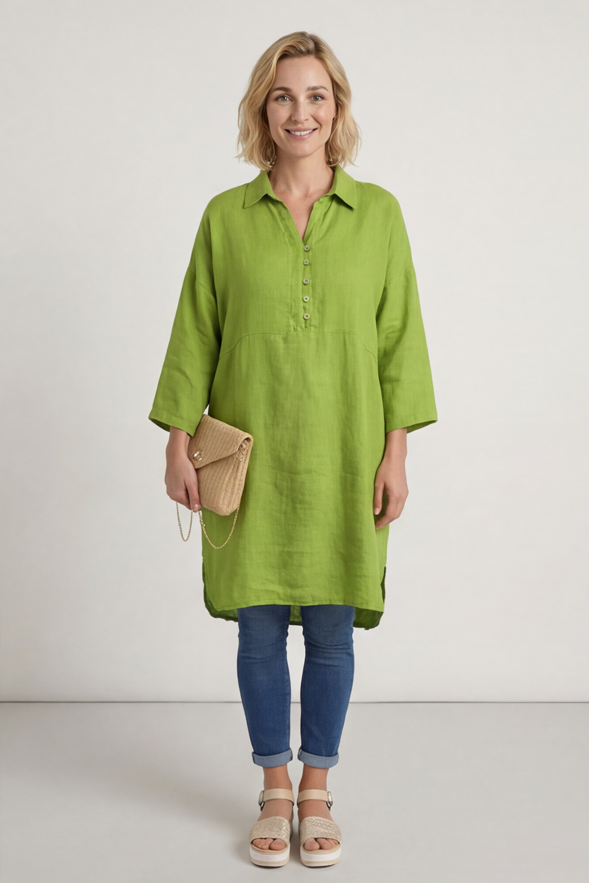 Tarna Button Linen Tunic Olive