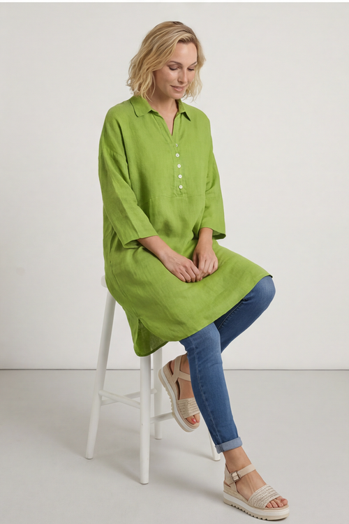 Tarna Button Linen Tunic Olive - Image 4