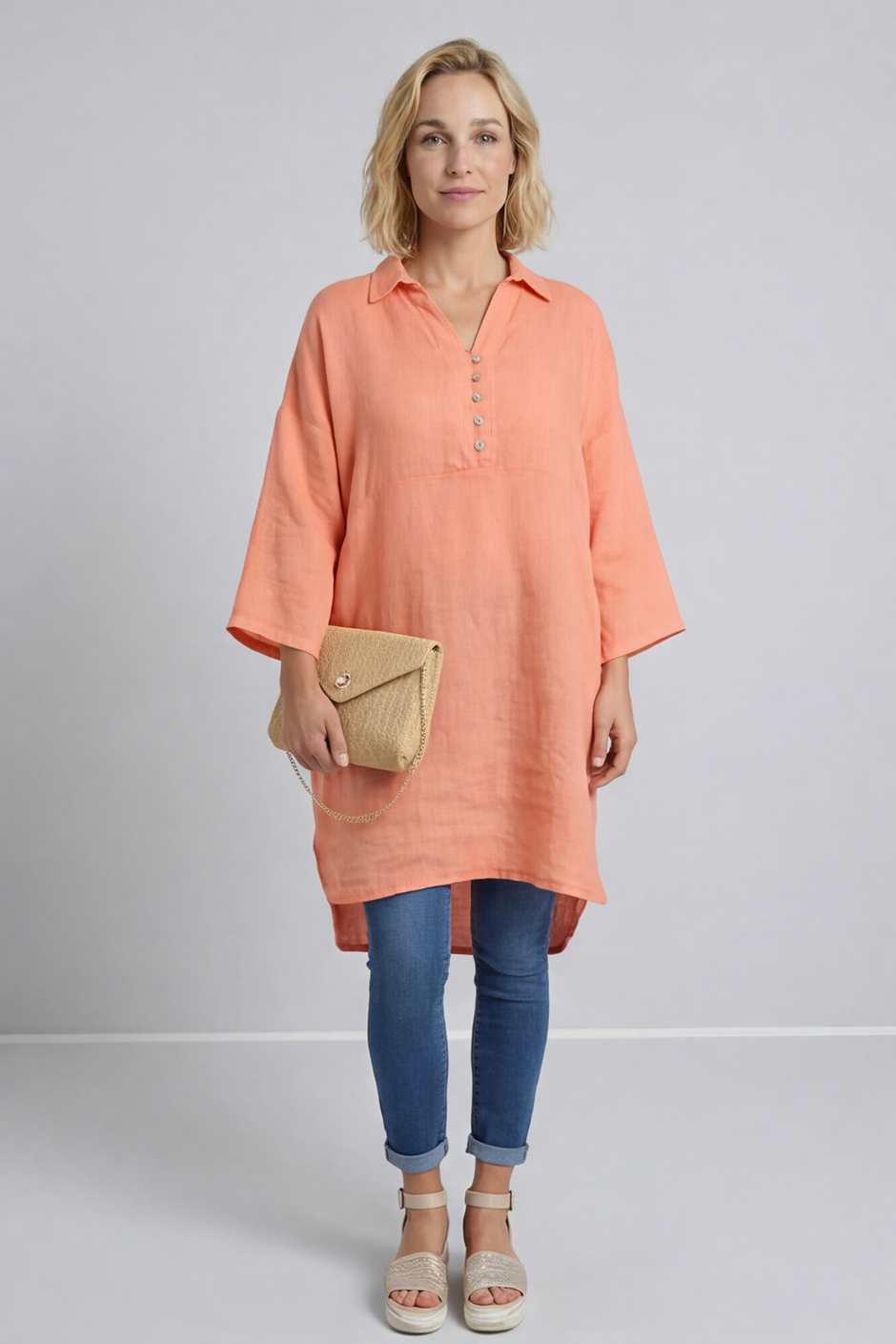 Tarna Button Linen Tunic Orange