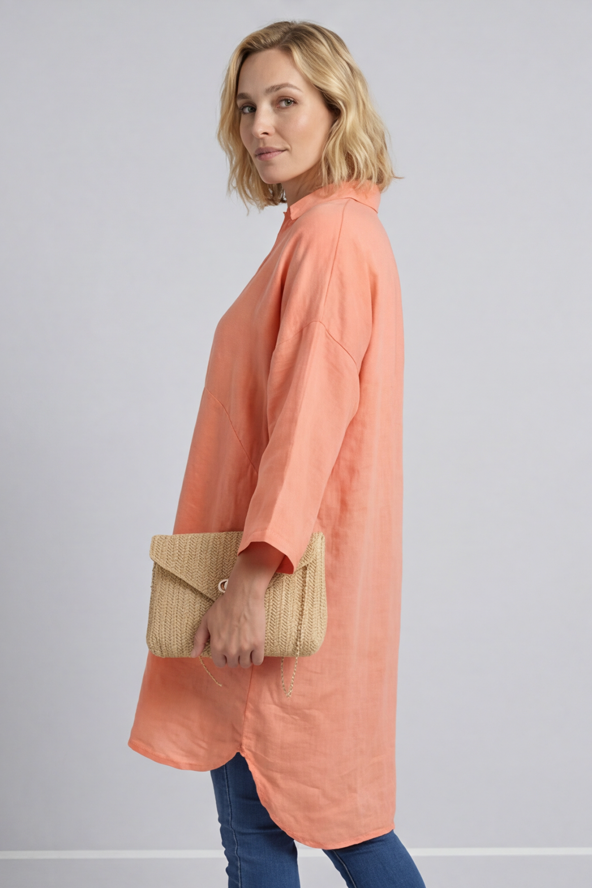 Tarna Button Linen Tunic Orange