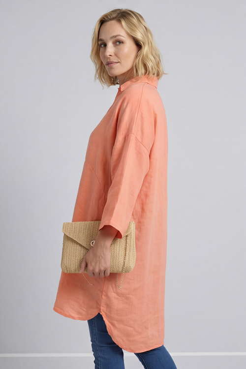 Tarna Button Linen Tunic Orange - Image 4