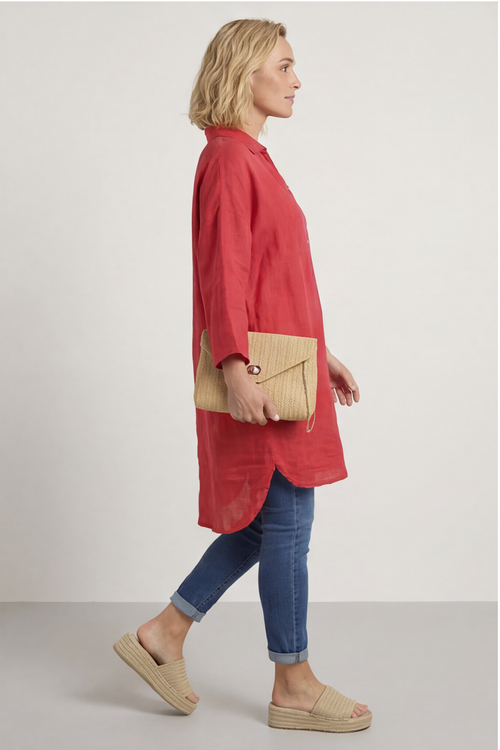 Tarna Button Linen Tunic Hot Pink - Image 3
