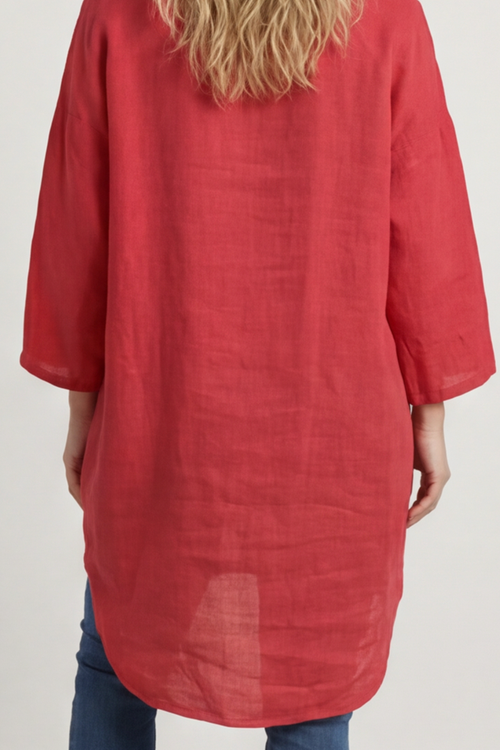 Tarna Button Linen Tunic Hot Pink - Image 5