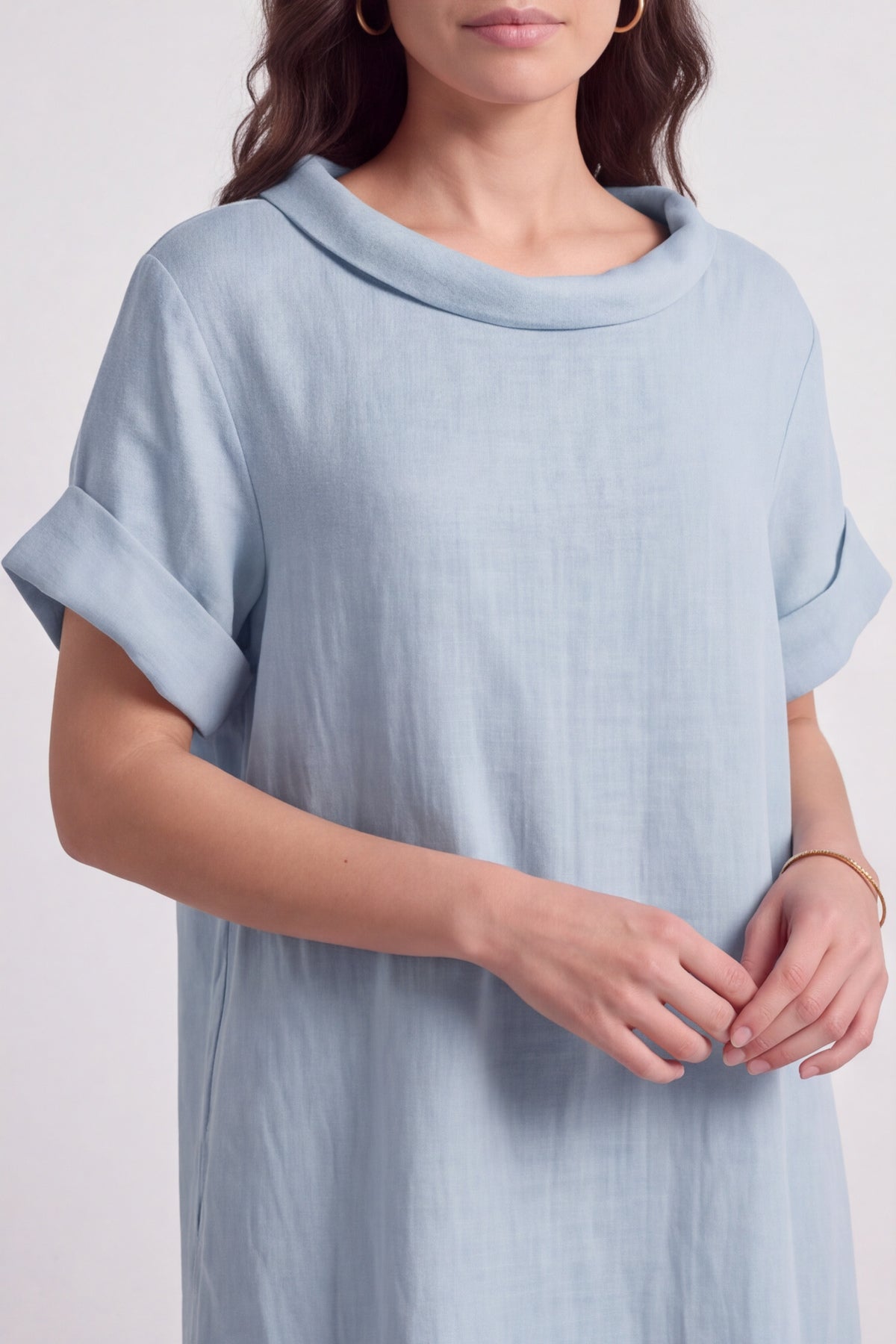 Tasha Cowl Neck Linen Light Blue Dress