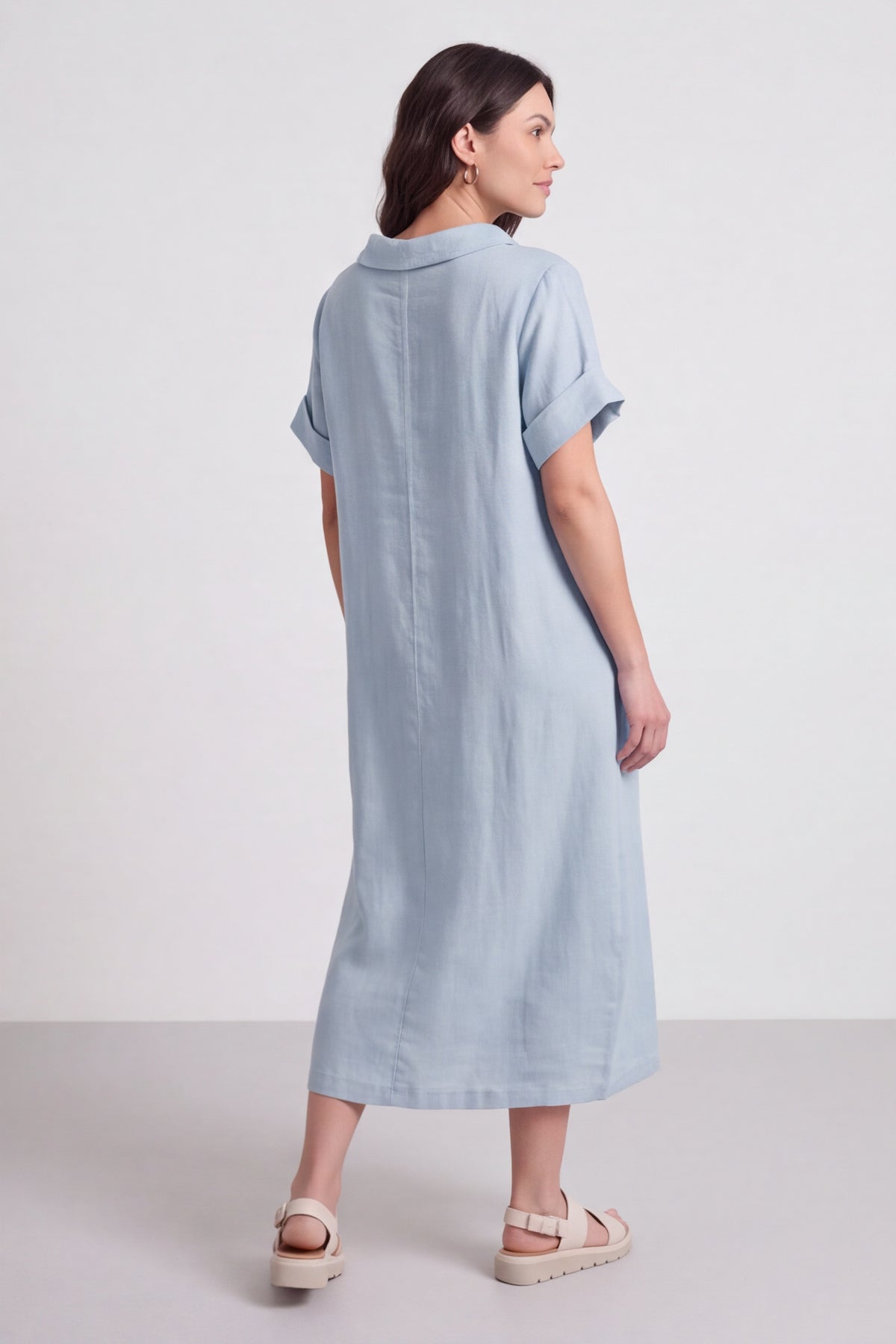 Tasha Cowl Neck Linen Light Blue Dress