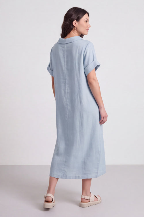 Tasha Cowl Neck Linen Light Blue Dress - Image 2