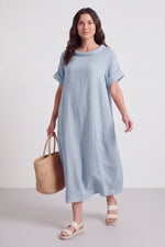 Tasha Cowl Neck Linen Light Blue Dress Light Blue - Tasha Cowl Neck Linen Light Blue Dress