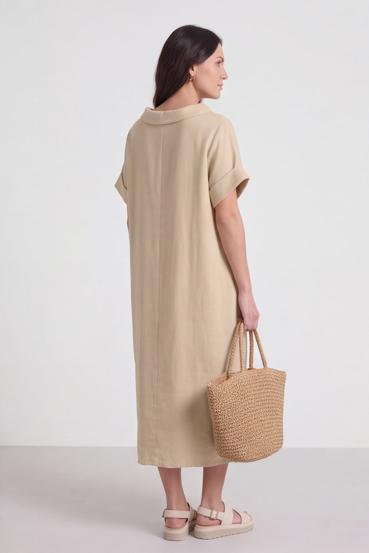 Tasha Cowl Neck Linen Cream Dress