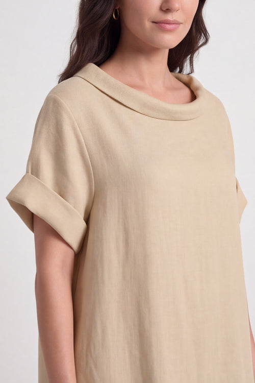 Tasha Cowl Neck Linen Cream Dress - Image 3