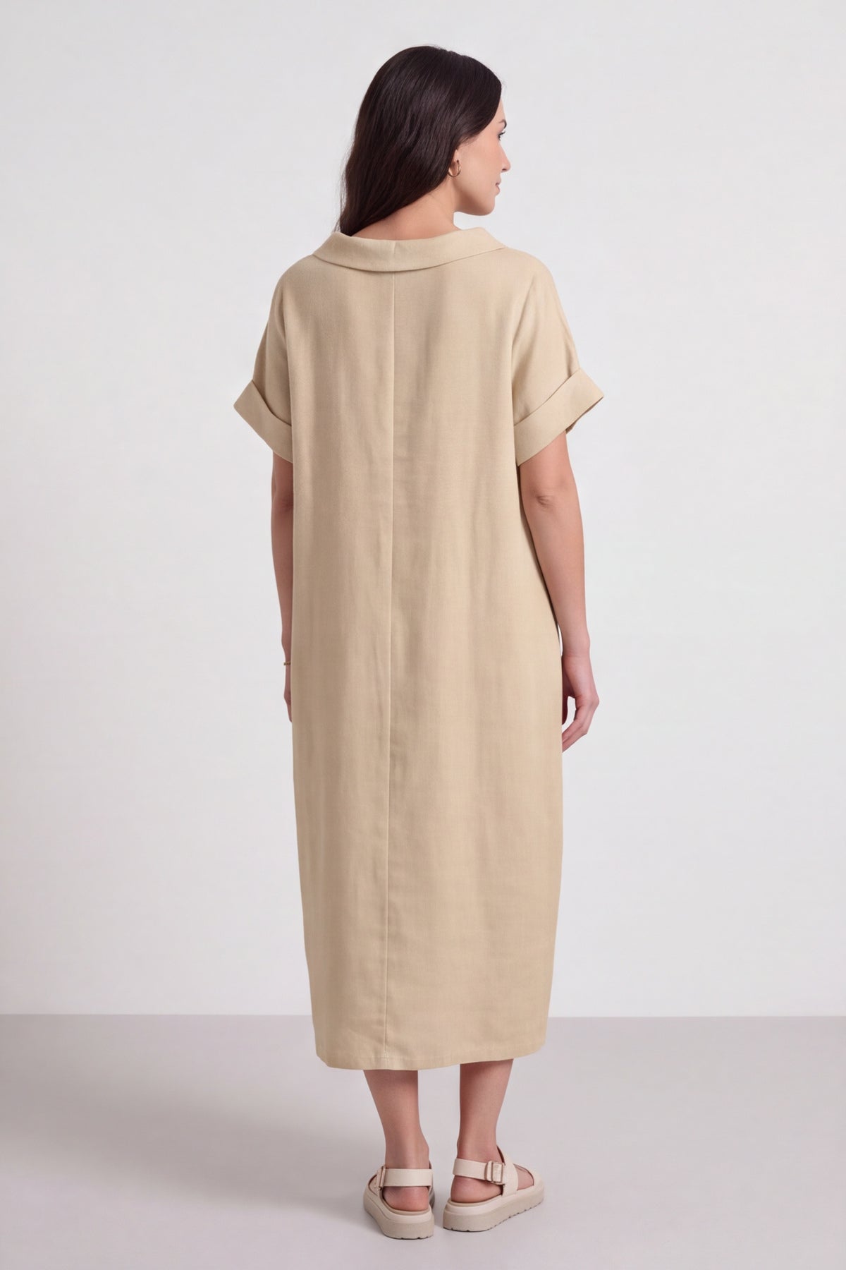 Tasha Cowl Neck Linen Cream Dress