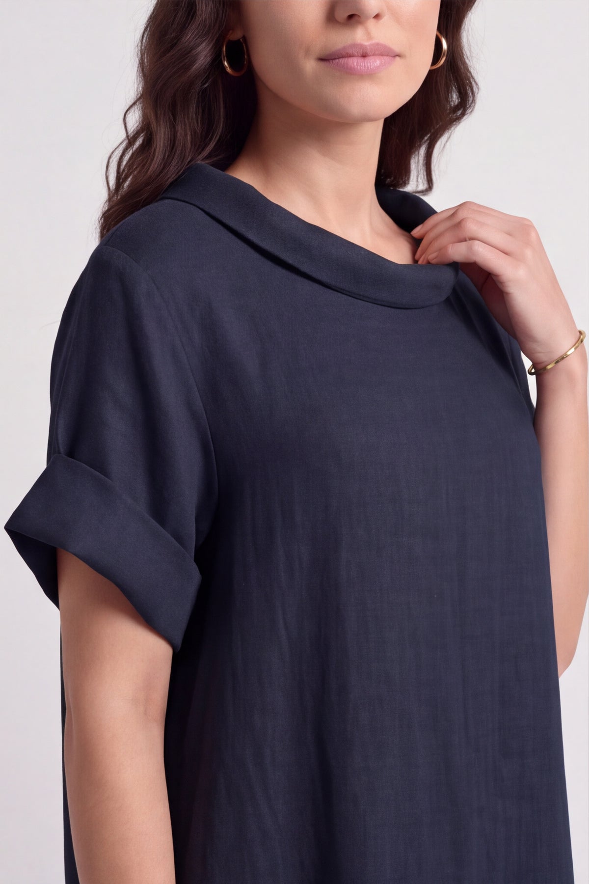 Tasha Cowl Neck Linen Navy Dress